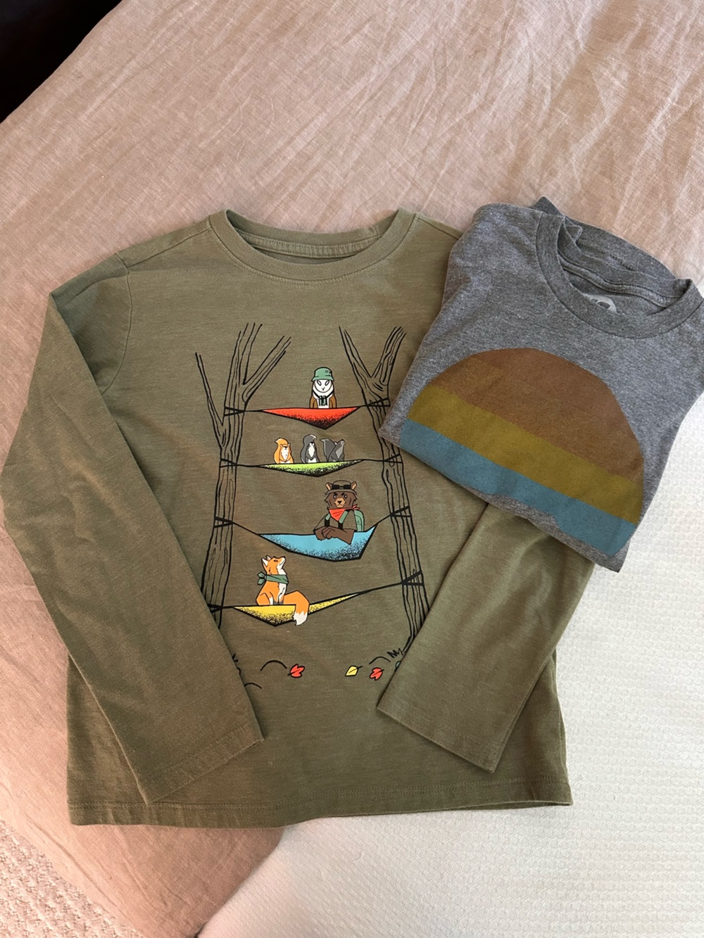 Kids Olive Green Long-Sleeve Graphic Tee - Forest Friends
